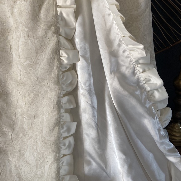 Custom made ivory tone on tone sleeveless dress with satin ruffle and bow. - Picture 5 of 7